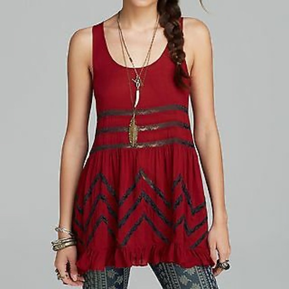 Free People Voile and Lace Slip Red